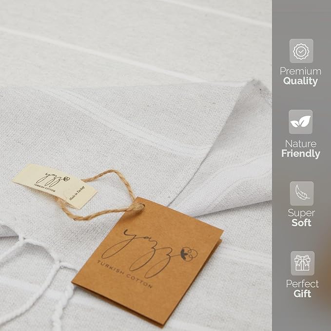 Hand Towels - Set of 2, 18" x 30" inches, Turkish Cotton, Decorative Peshtemal Hand Towels for Kitchen, Bath, Guest, Face, Hair, Gym, Yoga, Travel (Light Grey)