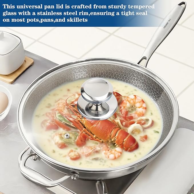 9.5 Inch Pot Cover, Tempered Glass Lid for Replacement, Frying Pan Lids 6,8,9.5,10.5,11,12,12.5 Inch Universal Lid for Pots and Pans