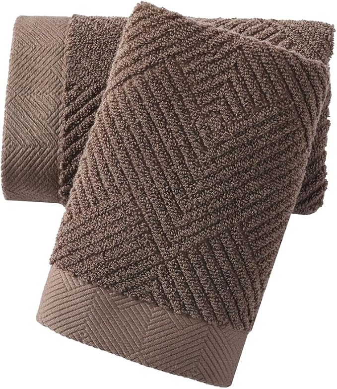sense gnosis Chocolate Hand Towel Set of 2 Premium 100% Cotton Herringbone Striped Weave Ultra Soft Highly Absorbent Hand Towel for Bathroom 13 X 29 Inch