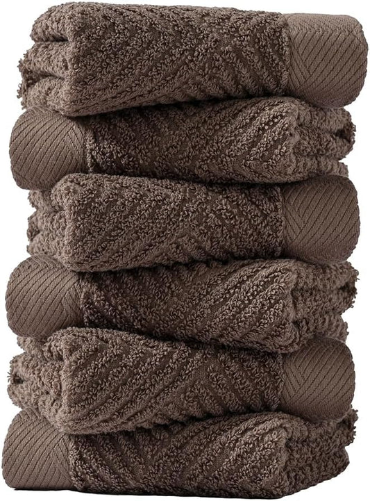 sense gnosis Chocolate Washcloth Set of 6 Premium 100% Cotton Herringbone Striped Weave Ultra Soft Highly Absorbent Washcloths Towel for Bathroom 13 X 13 Inch