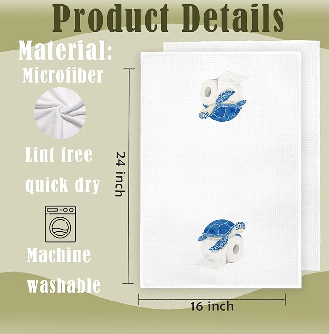 Sea Turtle Hand Towels - Sea Turtle Gifts for Women Men, Turtles Bathroom Decor for Toddler Boys Girls Kids, Coastal Nautical Beach Blue Turtles Decorative Hand Towels for Kitchen, 16x24 in