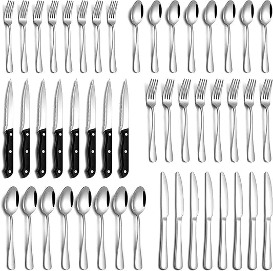 36 Pcs Silverware Set with Steak Knives Food-Grade Stainless Steel Flatware Set for 6 Mirror Cutlery Include Forks Spoons and Knives Set Dishwasher Safe Utensil Sets for Home Restaurant