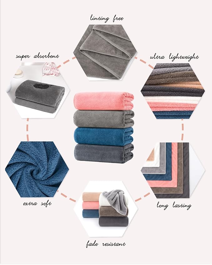 4 Pack Microfiber Bath Towel Set,Ultra Absorbent Quick Dry 29" L x 13" W, Lightweight & Durable for Gym/Spa/Travel/Home, Supple Skin-Friendly Fabric in Multicolor(Ideal Gift)