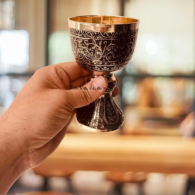 Vintage Chalice Medieval Goblet | 1x Solid Brass Red Wine Glass Cups of Royal King Arthur - Renaissance, Birthday Gifts Christmas Wedding Anniversary Novelty Ceremonial Drinkware (Duke Goblet)