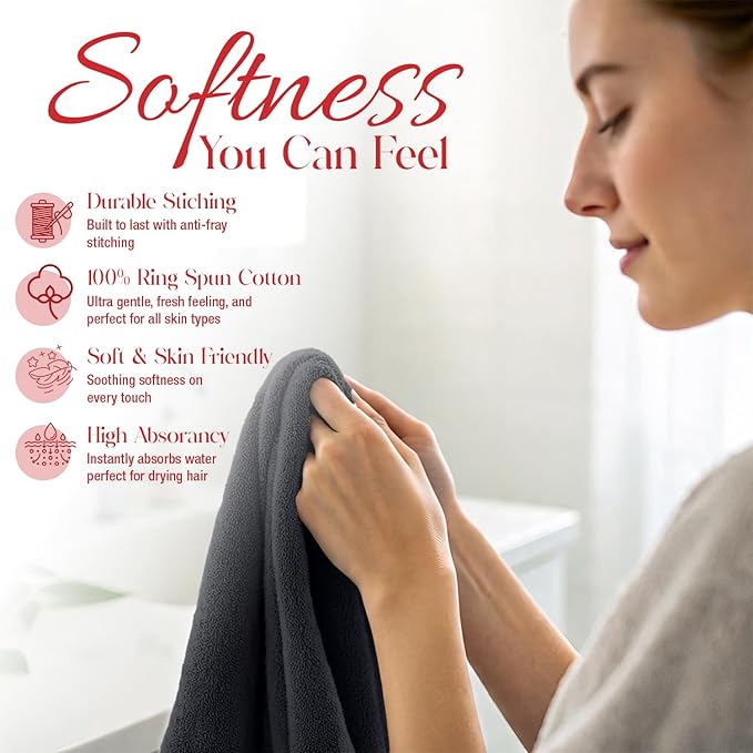 RIVERSIDE 12 Pack Washcloths - 12x12 Inches, 400 GSM, 100% Ring-Spun Cotton - Soft, Absorbent & Durable Face and Body Towels - for Bathroom, Spa, Gym, Makeup Removal & Everyday Use - Charcoal