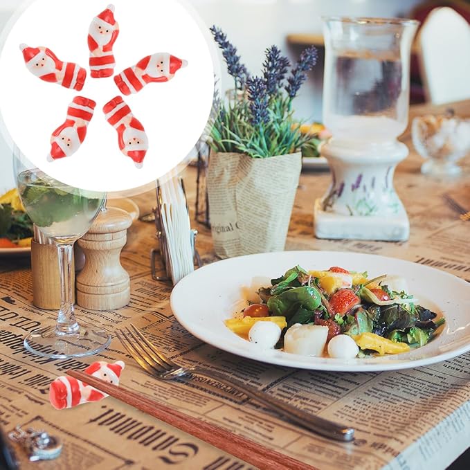 Hemoton 5Pcs Christmas Chopstick Rest,Cute Ceramic Santa Claus Chopstick Holder,Xmas Dinner Spoon Stand Fork Knife Holder for Holiday Dining Tableware