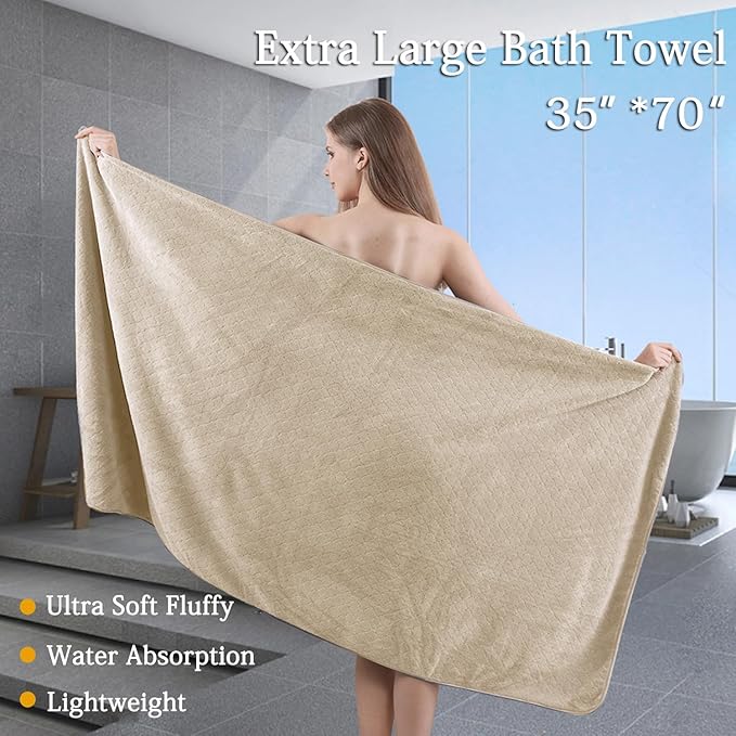 4 Piece Extra Large Bath Towels Set 35x70 Inches - Luxury 600 GSM Oversized Bath Sheet Towel,Ultra Soft Microfiber - Quick Dry,Highly Absorbent Shower Towels Spa Hotel Bathroom Towel Set (Beige)