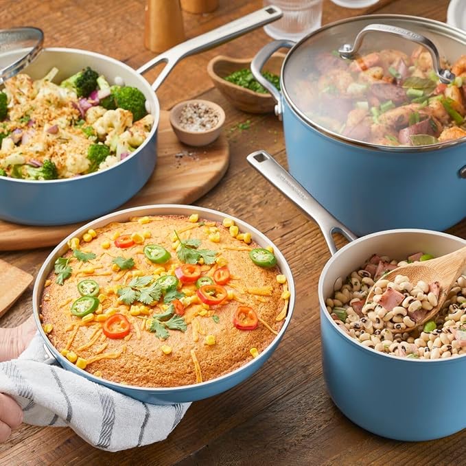 KitchenAid Hard Anodized Ceramic Nonstick Cookware Pots and Pans Set, 9 Piece - Blue Velvet