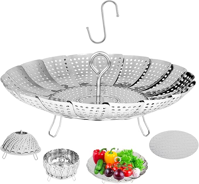 6-10.3" Expandable Steamer Basket for Cooking - 3rd Gen Stainless Steel Folding Steamer (Fits All 6"+ Pots), Fish Vegetables Pasta Eggs