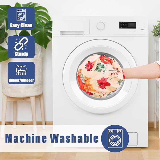 Round Spandex Thanksgiving Tablecloth, Elastic Fitted Waterproof Tablecloths for 57"-68" Tables, Stretch Washable Picnic Table Cover for Autumn Harvest Partiesr, Pumpkin Leaf