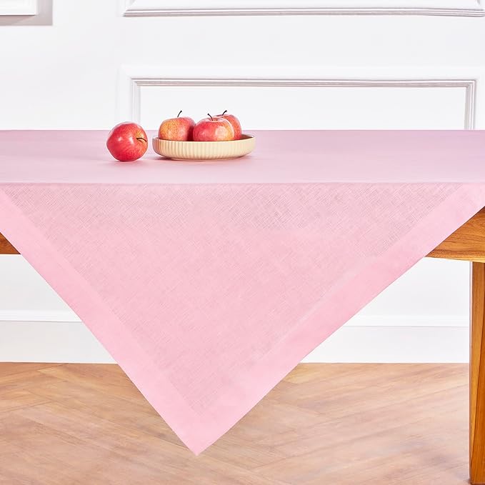 Solino Home Linen Square Tablecloth 52 x 52 Inch - 100% Pure Linen Pink Lemonade Table Throw - Fete, Machine Washable Table Cloth for Valentines