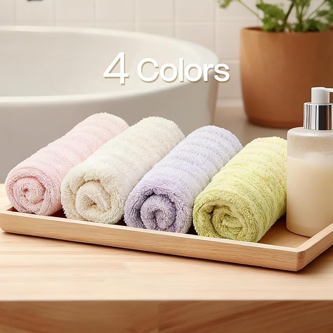 Vie Triomphe Facial Towels Washcloth (Green+Pink+Purple+Yellow) Luxury Hand Towels for Bathroom,100% Cotton Quick Dry Absorbent Soft Hand Towel Set 13.38 * 31.49 Inch Wash Clothes;