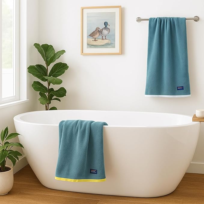 REDKISS 6 Pack Cotton Towel Set with Luxury Embellished Border, 600 GSM Ultra Soft & Highly Absorbent Bath Towels Set with 2 Bath, 2 Hand, 2 Washcloths for Bathroom, Gym, Spa, Hotel, Sky Blue