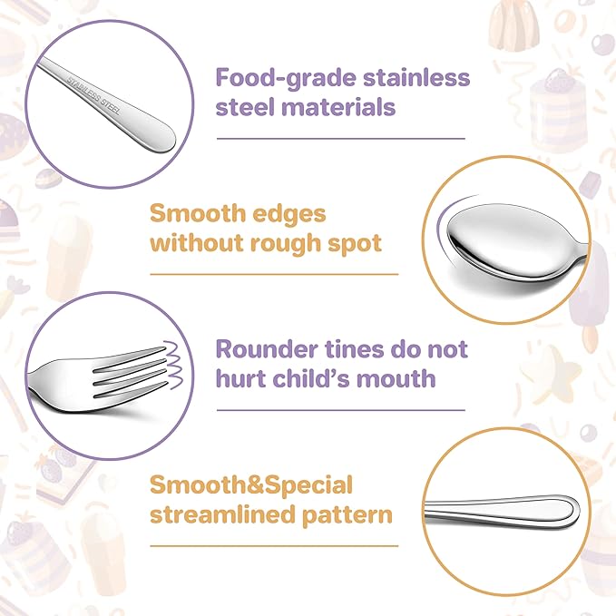 HaWare Toddler Utensils, 10-Piece Stainless Steel Toddler Silverware Sets Includes Spoons and Forks, Food-grade Children and Kids Eating Utensils for Self Feeding, Safety & Non-Toxic, Dishwasher Safe
