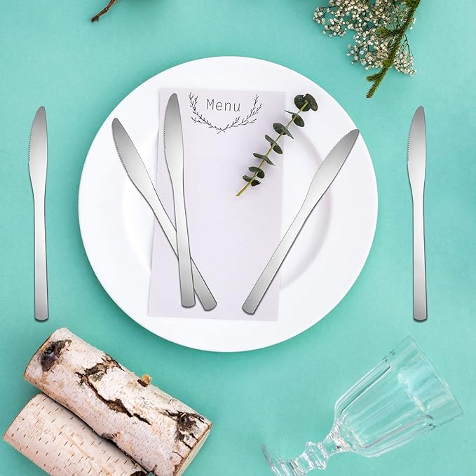 Therwen 64 Pieces Dinner Knives Set Stainless Steel Knife 8.43 Inches Silver Butter Knife Durable Table Knives Silverware for Home Restaurant Kitchen, Dishwasher Safe
