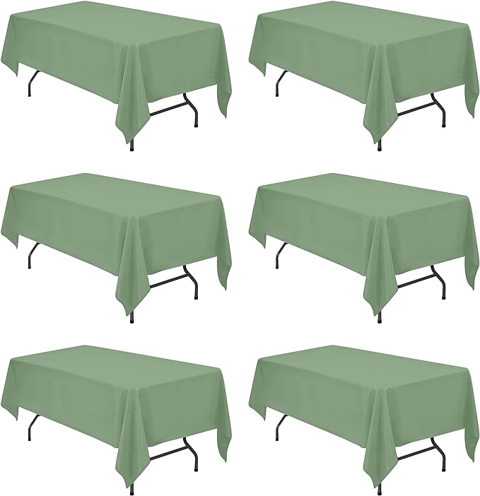 BRILLMAX 6 Pack Sage Green Tablecloths for 6 Foot Rectangle Tables 60 x 102 Inch - 6ft Rectangular Bulk Linen Polyester Fabric Washable Cloth Cover for Wedding Reception Banquet Birthday Party