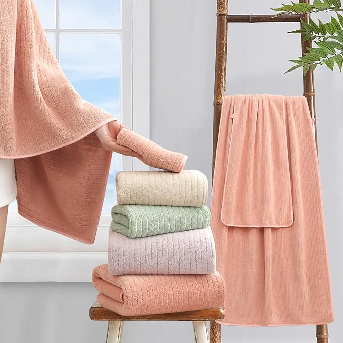 18 Piece Bath Towels Set,Super Soft Family Bathroom Towel Set with Hanging Loops-6 Bath Towels,6 Hand Towels,6 Washcloths,Highly Absorbent Quick Dry Shower Towel for Bathroom,Hotel,Spa-Blush Towel Set