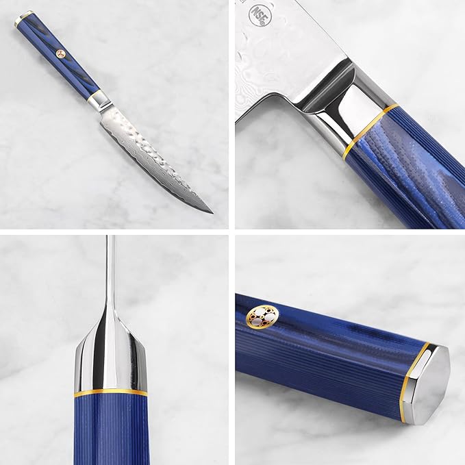 Cangshan KITA Series 4-Piece Fine Edge Steak Knife Set With Ash Wood Box, High Carbon X-7 Damascus Steel, 501509 (4pc)