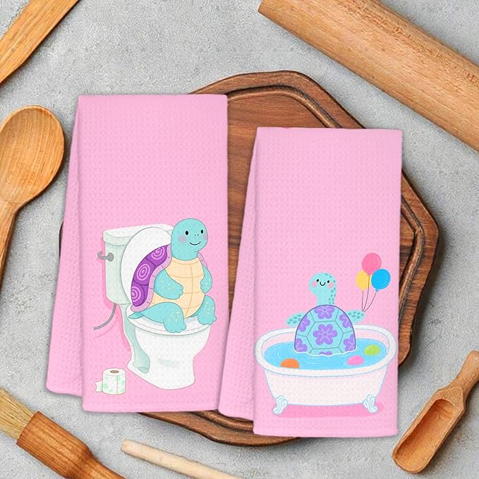Sea Turtle Bathroom Hand Towels Set of 2, Turtle Bathroom Decor,Funny for Turtles Lovers Decorative Hand Towels for Kids Bath Room Washroom Toilet, 16x24 Inch