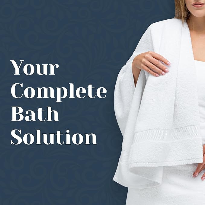 Luxury White Bath Towel Set of 8 Pieces - 100% Turkish Cotton 700 GSM Highly Absorbent Towels for Bathroom, 2 Bath Towels, 2 Hand Towels, 4 Washcloths