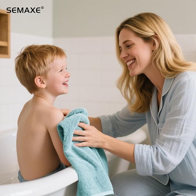 SEMAXE 12 Pack Hand Towels for Bathroom, 100% Cotton Towels with Hanging Loops, Soft and Highly Absorbent, Hand Towel Set for Gym, Shower, Hotel, Spa and Kitchen, Blue