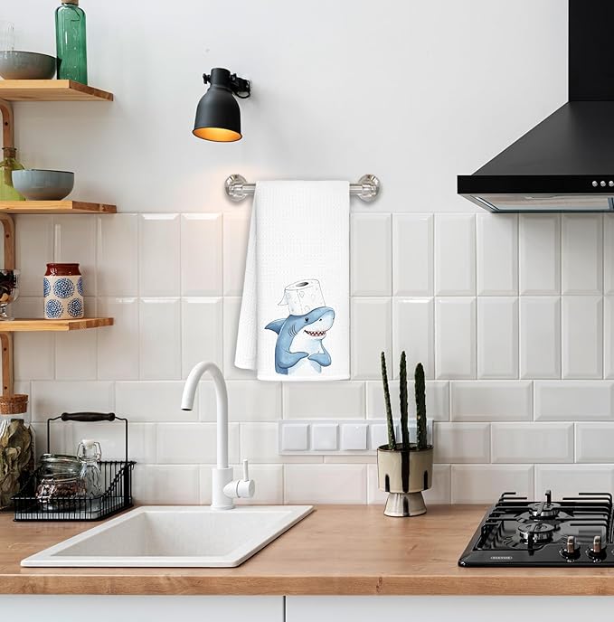 Shark Hand Towels Decorative, Funny Ocean Beach Shark Hand Towels Drying Cloth for Kids Toddler Bathroom Decor, 16x24 Inch