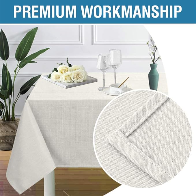 H.VERSAILTEX Linen Textured Table Cloths Square 60 x 60 Inch Premium Solid Tablecloth Spill-Proof Waterproof Table Cover for Dining Buffet Feature Extra Soft and Thick Fabric Wrinkle Free, Ivory