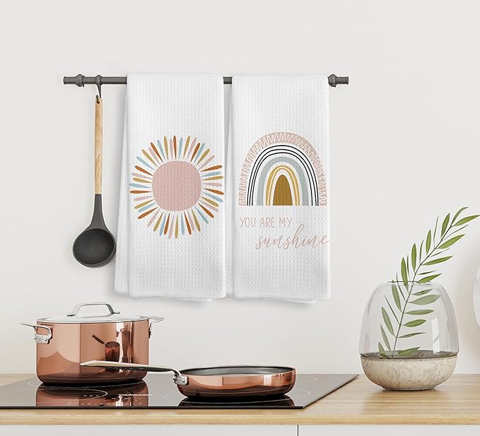 You are My Sunshine Boho Nursery Sun Sunshine Rainbow Kitchen Towels and Dishcloths Sets of 2,Boho Absorbent Drying Cloth Hand Towels Tea Towels for Bathroom Kitchen,Gifts for Girls Kids,16×24 inches