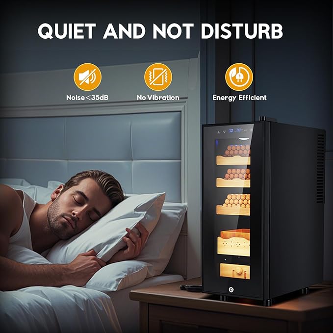 Tylza Cigar Humidor Cabinet 35L, Temp & Humidity Control Electric Humidors for Cigars, 260 Cigars, Digital Hygrometer, Safety Lock, Cigar Humidors with Cedar Wood Drawer Shelves, Cigar Gifts for Men