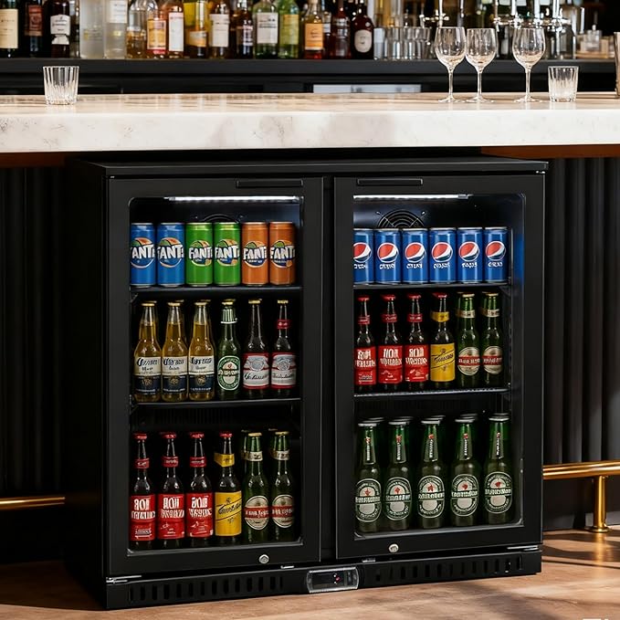 Commercial Back Bar Cooler with 2 Glass Doors, 7.4 cu.ft Under Counter Beverage Refrigerator, LED Lighting - ETL Certified Beer and Wine Cooler for Bar, Restaurant, Garage, Office, Home