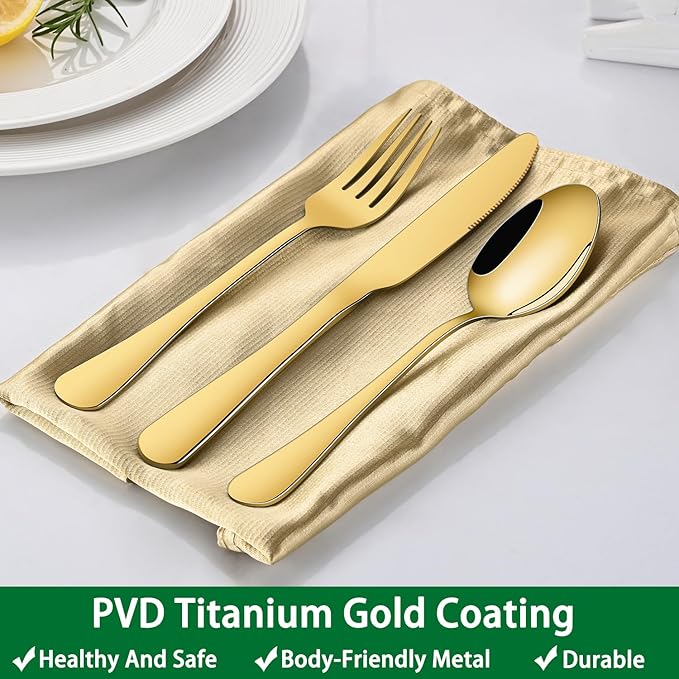 Gold Dinner Forks Set, 8-Piece 8 Inch PVD Gold Stainless Steel Cutlery Forks,Golden Metal Fork for Home Party Or Wedding,Dishwasher Safe Golden Table Fork Set