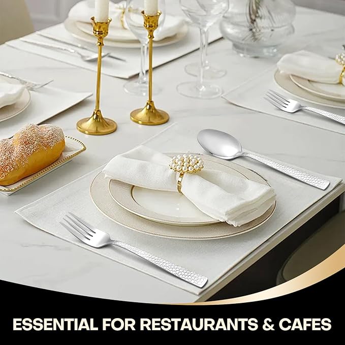 49Pcs Silverware Set with Organizer, Silver Stainless Steel Flatware Set for 8 Cutlery Utensil Sets with Steak Knives, Spoons and Forks Set, Dishwasher Safe