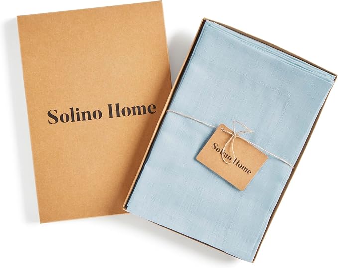 Solino Home Linen Napkins Set of 4-100% Pure Linen Ice Water Dinner Napkins Cloth 20 x 20 Inch - Fete, Handcrafted and Machine Washable - Holiday, New Year