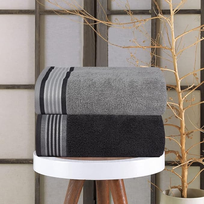 CASA COPENHAGEN, Designed in Denmark, 550 GSM, 35x70 Inches Extra Large Jumbo Size Bath Sheets, Set of 2 Towels, Super Soft Egyptian Cotton Towels for Bathroom & Shower - Granite Grey + Mirage Grey