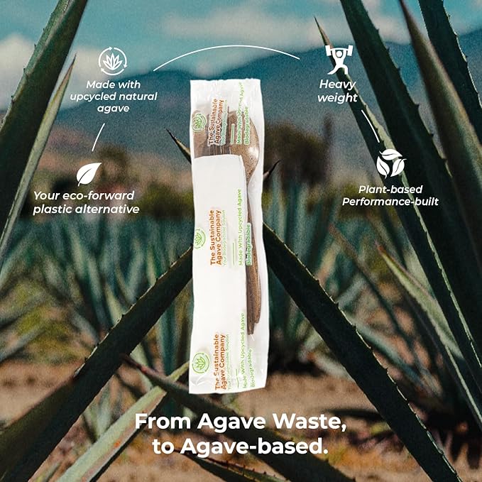 Sustainable Agave Co - Agave Fiber Cutlery Set - 200 Biofilm Wrappped Sets / 600 Pieces - Plant-Based, Made With Upcycled Materials - Bulk Brown Forks, Knives & Spoons Variety Pack