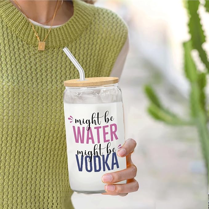 Vodka glasses cup Gifts for Cocktail Lovers, Funny Might Be Vodka Tumbler Gifts For Women 14oz,Tequila Lime drinking jar for Cocktail Lovers