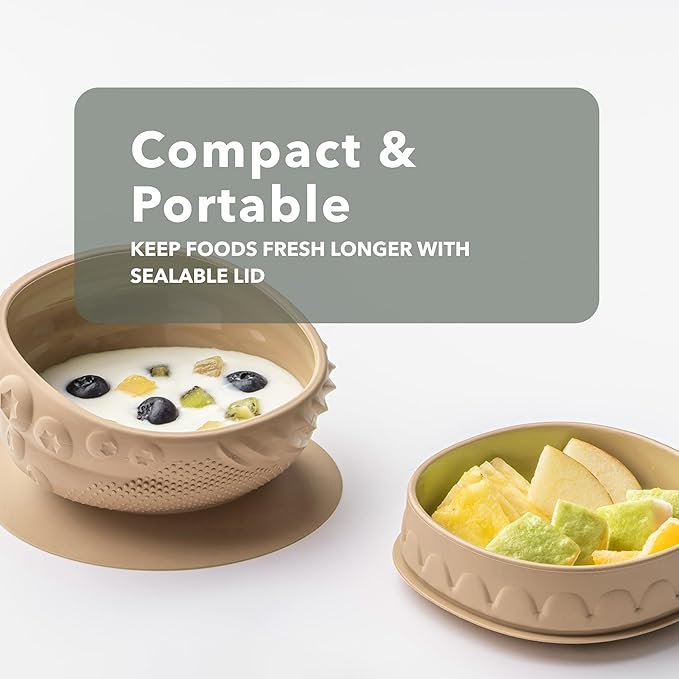 Miniware Sensory Baby Bowl - Almond Butter - Silicone Bowls for baby to Combine Mealtime with Sensory Development - 100% Food Grade Silicone Baby Bowls - BPA Free, Non-Toxic Todddler Bowls