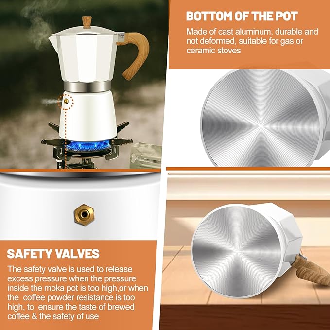 6 Cup Aluminum Espresso Stovetop Moka Pot Express Coffee Maker Percolator Italian Classic Mocha Coffee Machine for Italian and Cuban Cafe Brewing for Home & Camping 300ml 10oz