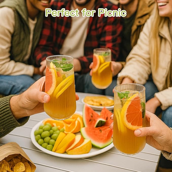 Ruckae Borosilicate Glass Cups with Lids and Straws,16oz Reusable Iced Coffee Cup with Lid Glass Cups 4 Pack for Coffee Bar Accessories,Smoothie,Juice,Durable Clear Tumbler Cups for Home,Office,Travel