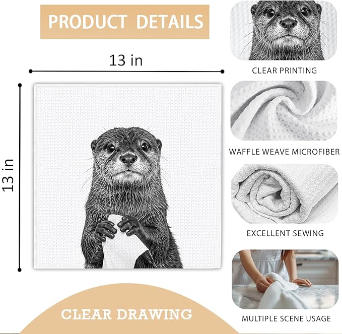 13x13 Cute Otter Kitchen Towels 1 PCS, Funny Otter Gifts for Women, Otter Decor Hand Towels for Bathroom, Cute Animal, Women, Pet Owners Housewarming-02
