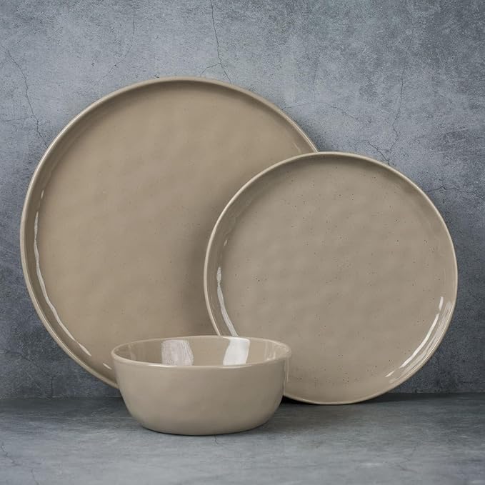 Famiware Mars Plates and Bowls Set, 24 Pieces Dinnerware Sets, Dishes Set for 8, Cinnamon Brown