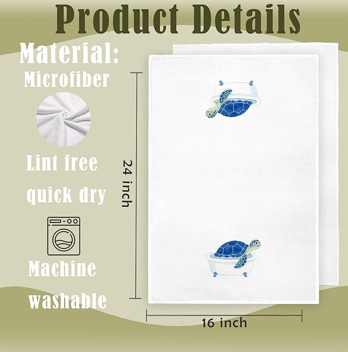 Sea Turtle Hand Towels for Bathroom Set of 2, Sea Turtle Decor, Turtles Gifts, Coastal Nautical Beach Decorative Hand Towels, 16x24 Inch