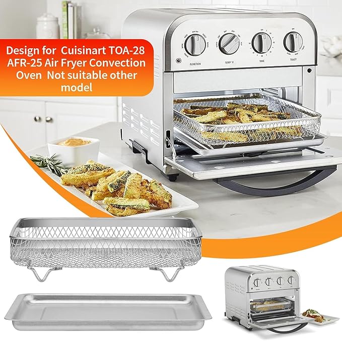 Air Fryer Tray Replacement for Cuisinart TOA-28 AFR-25 Toaster Air Fryer Convection Oven, 10.74 * 9.09'' Non-stick Mesh Air Fryer Stainless Steel Basket Wire Rack Accessories Parts, Dishwasher Safe