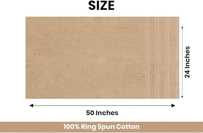 Large Bath Towels Set of 6 – 24" x 50" – 100% Cotton Terry – Durable, Soft & Quick Dry – Beige Multipurpose Towels for Bathroom, Gym, Spa, Pool & Daily Use
