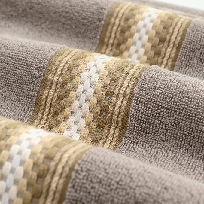 YiLUOMO Hand Towels Textured Striped Pattern 100% Cotton Soft Highly Absorbent Hand Towel for Bathroom 13 x 29 Inch (Brown, 2-Pack)