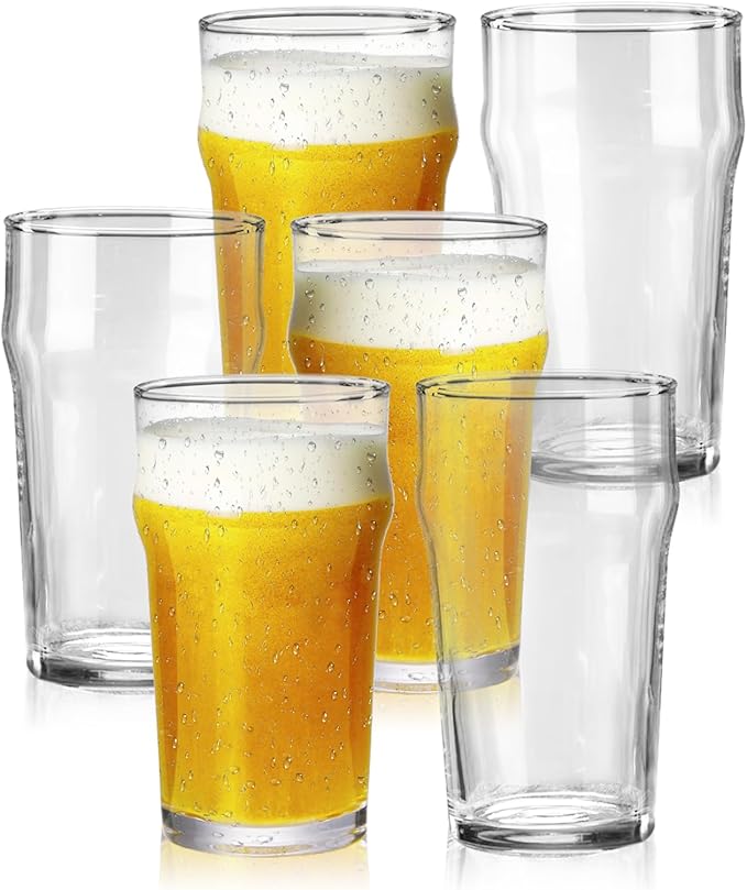 20 oz Beer Glasses Set of 6- Easy to Stack & Lead-Free Classic British Pint Glasses Large Pub Craft Beer Glass for IPA, Pilsner,Clear Tall Glass Cups Great Beer Gifts for Men-Dishwasher Safe