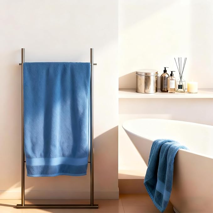 COZYART Denim Blue Bath Towel Set, Turkish Cotton Hotel Large Towel Bulk for Bathroom, Thick Bathroom Sets of 6 with 2 Bath Towels, 2 Hand Towels, 2 Washcloths, 650 GSM