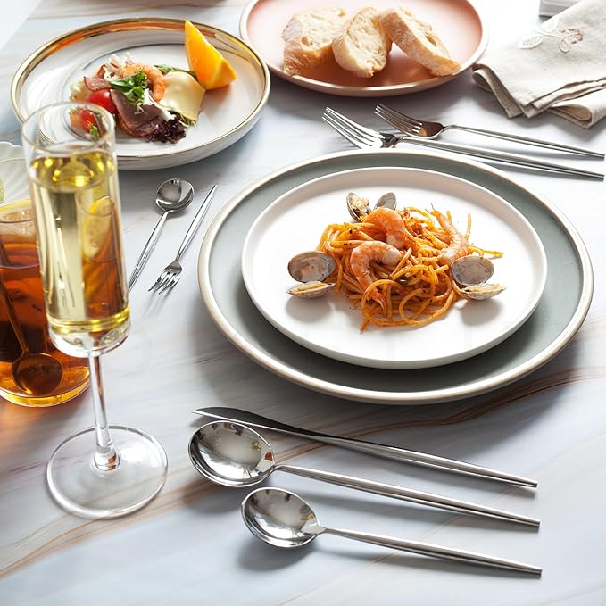 Homelux Theory 18/10 Stainless Steel Silverware Set, 4 Cutlery Set of 5pc Heavy Duty Spoons & Forks Set, Stainless Steel Kitchen Utensils, Adaline Royal Modern Utensils & Contemporary Flatware Set