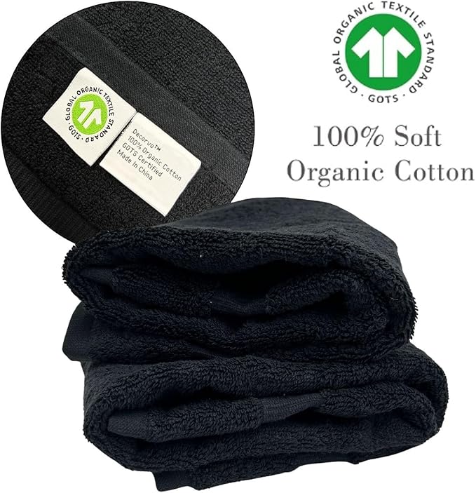 Black Luxury Hand Towel for Bathroom - Monogrammed Initial Hotel Quality Decorative Embroidered Towel for Powder Room, Spa - GOTS Organic Certified - Pack of 2 - Letter D