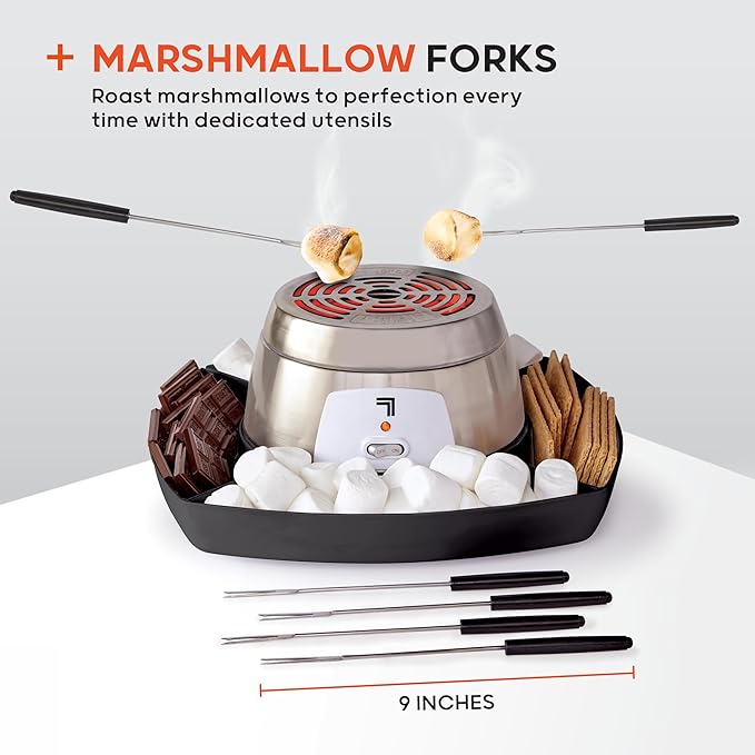 Sharper Image Electric S’mores Maker – 6 Marshmallow Roasting Sticks & Serving Tray Station| Indoor Smores Kit| Kids & Family Party Activity| Kitchen Gadget| Movie Night, Sleepover, Housewarming Gift